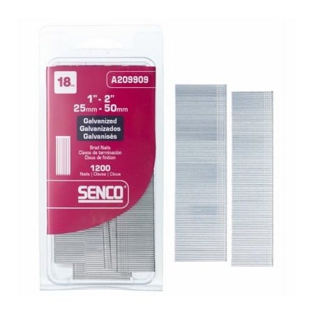 Senco Collated Brad Nail, 18 ga, Electro Galvanized, Brad Head A209909